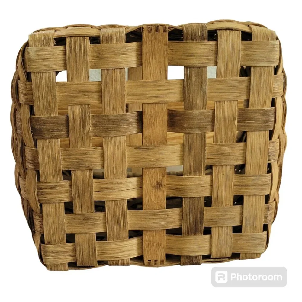 Hand Made Woven Split Wood Wine Basket Sturdy Unsigned Vintage Farmhouse